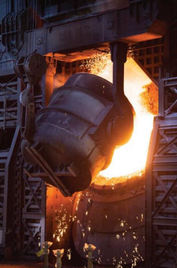 Steelmaking furnace and ladle during industrial production